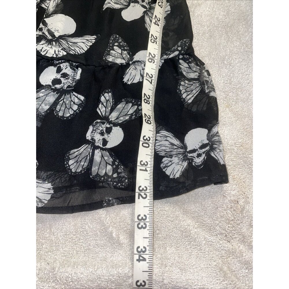 Hot Topic Skull Butterfly Black Mini Dress Skater Sleeveless Sheer Overlay Sz M - Picture 11 of 11